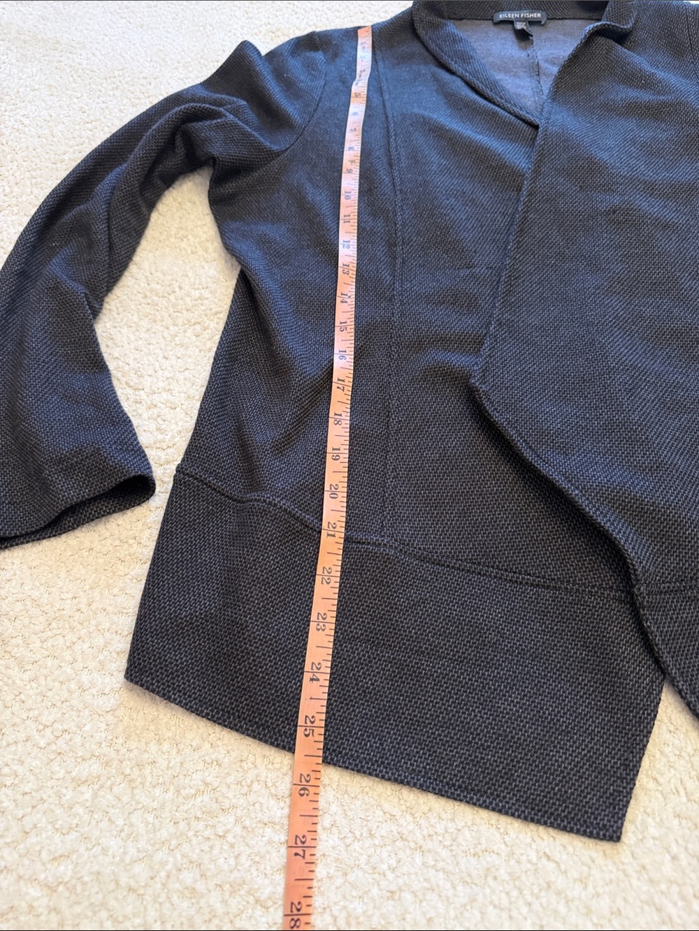 Eileen Fisher Charcoal Black Open Front Draped Cardigan Jacket - Size XL - Picture 7 of 11